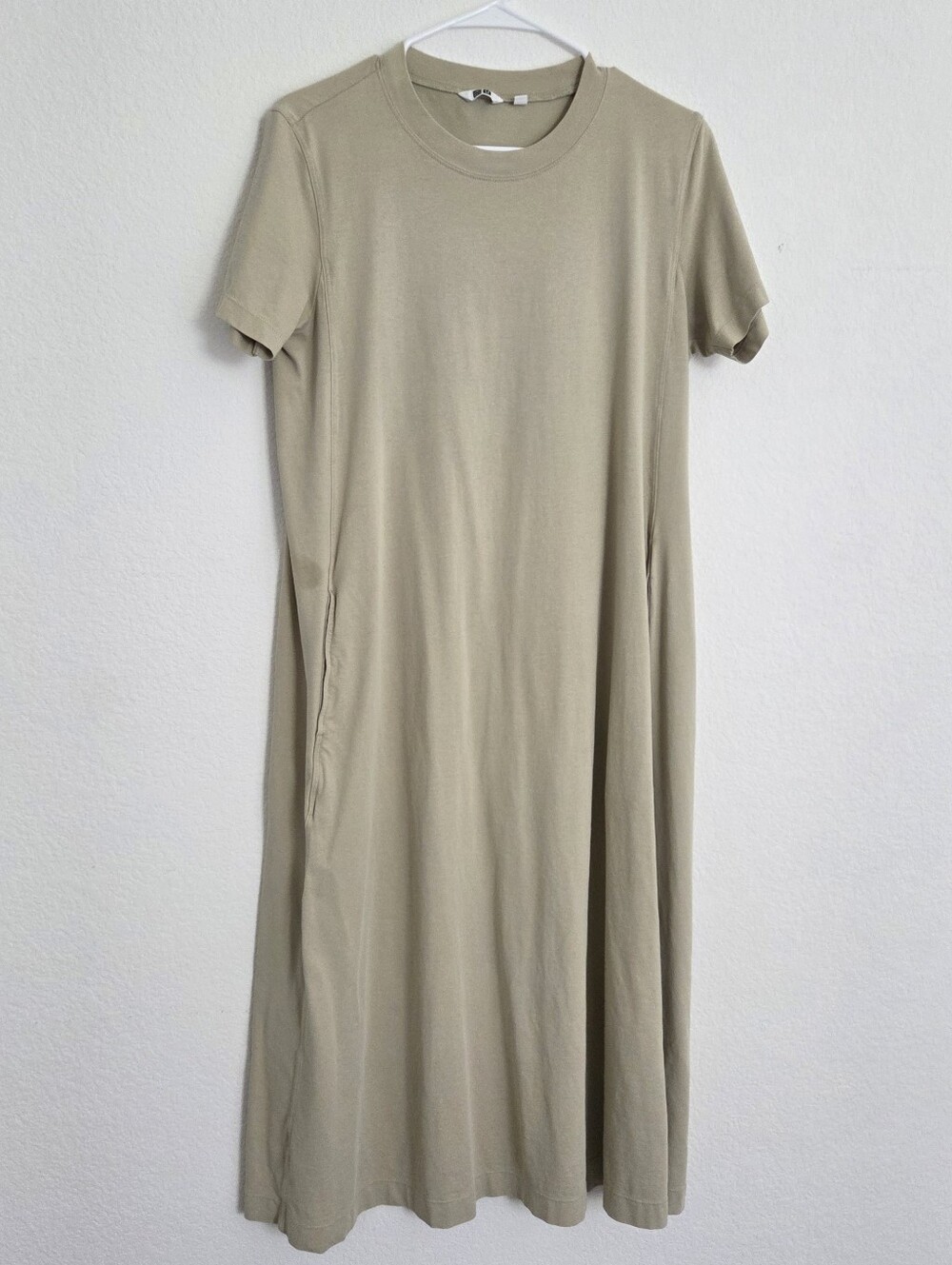 Uniqlo U Short Sleeve Crew Neck Swing Maxi Dress Light Beige Size S